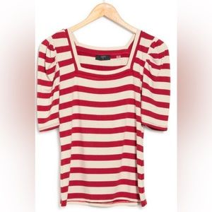 T Tahari elbow sleeve striped top